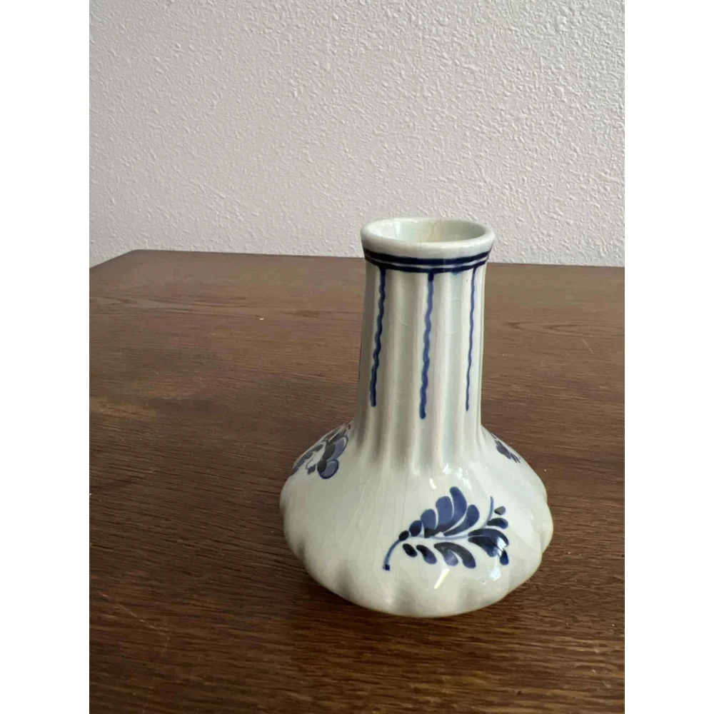 Vintage Hand Painted Delft Blue Vase & Miniature Barrel Cup Holland Pottery Set
